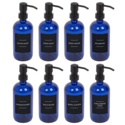 Harbour Housewares Glass Soap Dispensers With Labels - 500Ml - Blue/black - Pack Of 8 - thumbnail 1