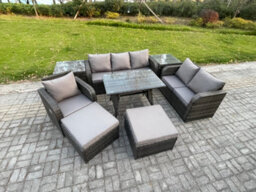 Fimous 8 Pcs Outdoor Lounge Sofa Set Wicker Pe Rattan Garden Furniture Set With Dining Table Armchair 2 Big Footstool - thumbnail 2