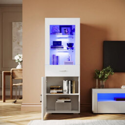 Modern High Gloss White Display Cabinet Sideboards Storage Cupboard With Rgb Led - thumbnail 4