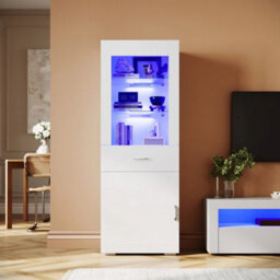 Modern High Gloss White Display Cabinet Sideboards Storage Cupboard With Rgb Led - thumbnail 3