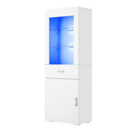 Modern High Gloss White Display Cabinet Sideboards Storage Cupboard With Rgb Led - thumbnail 1