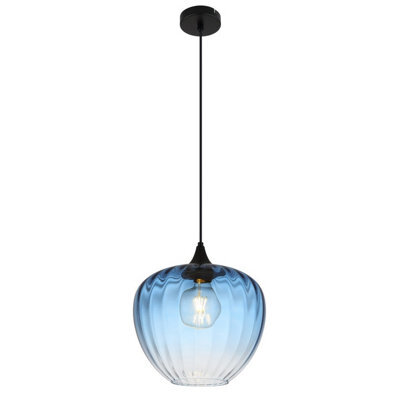 Luminosa Lighting Luminosa Sander Dome Pendant Ceiling Light Matt Black Blue Glass Shade 1X E27 - image 1