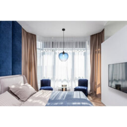 Luminosa Lighting Luminosa Sander Dome Pendant Ceiling Light Matt Black Blue Glass Shade 1X E27 - thumbnail 4