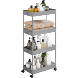 Songmics Large Mobile Trolley, 4 Tier Rolling Kitchen Storage Cart With Wheels, Roomy Bathroom Organizer, Dove Grey - thumbnail 7