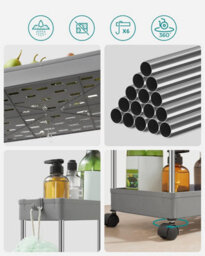 Songmics Large Mobile Trolley, 4 Tier Rolling Kitchen Storage Cart With Wheels, Roomy Bathroom Organizer, Dove Grey - thumbnail 4