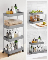 Songmics Large Mobile Trolley, 4 Tier Rolling Kitchen Storage Cart With Wheels, Roomy Bathroom Organizer, Dove Grey - thumbnail 5