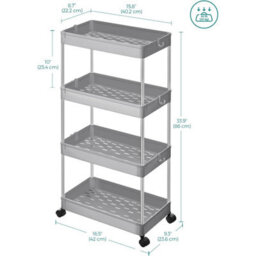 Songmics Large Mobile Trolley, 4 Tier Rolling Kitchen Storage Cart With Wheels, Roomy Bathroom Organizer, Dove Grey - thumbnail 2