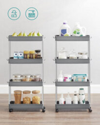 Songmics Large Mobile Trolley, 4 Tier Rolling Kitchen Storage Cart With Wheels, Roomy Bathroom Organizer, Dove Grey - thumbnail 3