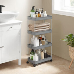 Songmics Large Mobile Trolley, 4 Tier Rolling Kitchen Storage Cart With Wheels, Roomy Bathroom Organizer, Dove Grey