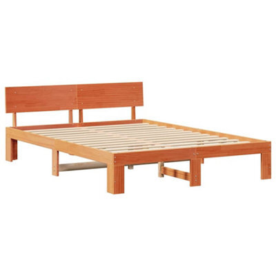 Berkfield Modern Bed Frame With Headboard Wax Brown 160X200 Cm Solid Pine Wood