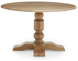 Orsina Oak Wood Natural Round Dining Table, Dining Room Table With Carved Base, Artistic Dining Table For Kitchen