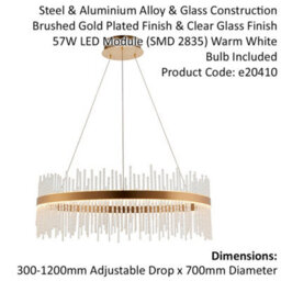 Brushed Gold Ceiling Pendant Light - Decorative Glass Rods - Integrated Led - thumbnail 2