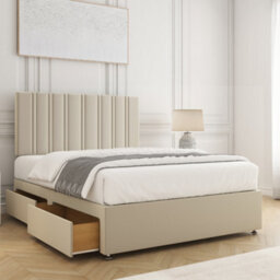 Bsspoke Sienna Divan Bed Set In Cream Plush Velvet 24Inch Headboard & 2 Drawers Same Side & No Mattress 3Ft 4Ft 4Ft6 5Ft 6Ft - thumbnail 2