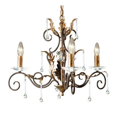 Elstead Amarilli Chandelier 3 Light Bronze, Gold Floral Leaves Design , E14 - image 1