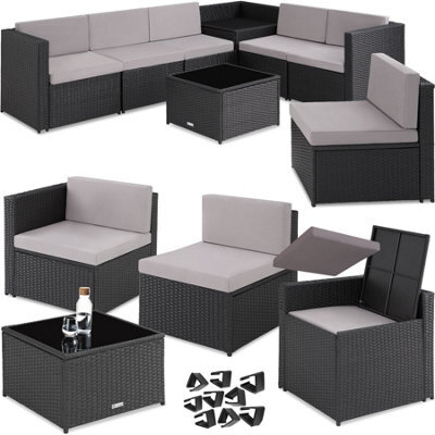 Tectake Rattan Furniture Garden Set Verona Polyrattan Lounge Garden Furniture Seating Group Black Nature Grey - Black
