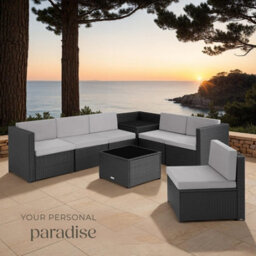 Tectake Rattan Furniture Garden Set Verona Polyrattan Lounge Garden Furniture Seating Group Black Nature Grey  - Black - thumbnail 8