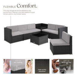 Tectake Rattan Furniture Garden Set Verona Polyrattan Lounge Garden Furniture Seating Group Black Nature Grey  - Black - thumbnail 3