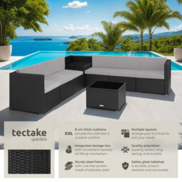 Tectake Rattan Furniture Garden Set Verona Polyrattan Lounge Garden Furniture Seating Group Black Nature Grey  - Black - thumbnail 2