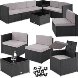 Tectake Rattan Furniture Garden Set Verona Polyrattan Lounge Garden Furniture Seating Group Black Nature Grey  - Black - thumbnail 1
