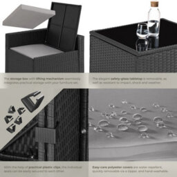 Tectake Rattan Furniture Garden Set Verona Polyrattan Lounge Garden Furniture Seating Group Black Nature Grey  - Black - thumbnail 5