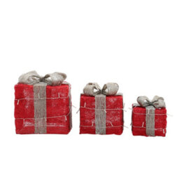 Living And Home Set Of 3 Glitter Light Up Present Boxes Christmas Square Gift Box Xmas Tree Decor Red - thumbnail 5