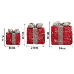 Living And Home Set Of 3 Glitter Light Up Present Boxes Christmas Square Gift Box Xmas Tree Decor Red - thumbnail 6
