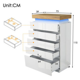 Btm White High-Gloss Sideboard With 2 Doors, 3 Drawers & Rgb Led (App-Controlled), Multi-Purpose Cabinet For Living/bedroom - thumbnail 9
