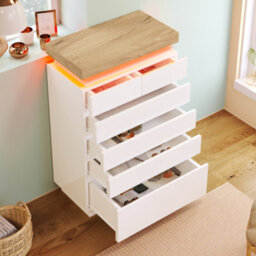 Btm White High-Gloss Sideboard With 2 Doors, 3 Drawers & Rgb Led (App-Controlled), Multi-Purpose Cabinet For Living/bedroom - thumbnail 3