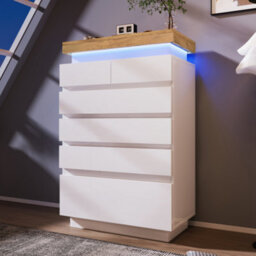 Btm White High-Gloss Sideboard With 2 Doors, 3 Drawers & Rgb Led (App-Controlled), Multi-Purpose Cabinet For Living/bedroom - thumbnail 5