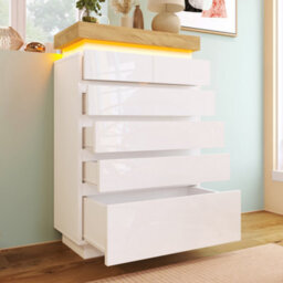 Btm White High-Gloss Sideboard With 2 Doors, 3 Drawers & Rgb Led (App-Controlled), Multi-Purpose Cabinet For Living/bedroom - thumbnail 4