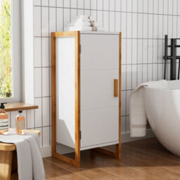 Living And Home 33X30X80Cm Single-Door Storage Cabinet With Bamboo Base