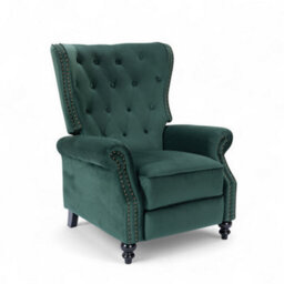 Velvet Bottle Green Buttoned Wingback Recliner Chair - thumbnail 6