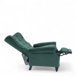 Velvet Bottle Green Buttoned Wingback Recliner Chair - thumbnail 4