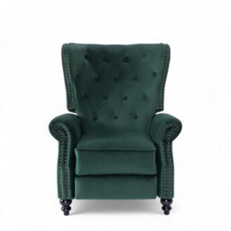 Velvet Bottle Green Buttoned Wingback Recliner Chair - thumbnail 5