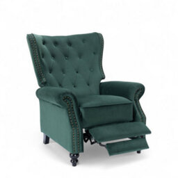 Velvet Bottle Green Buttoned Wingback Recliner Chair - thumbnail 3