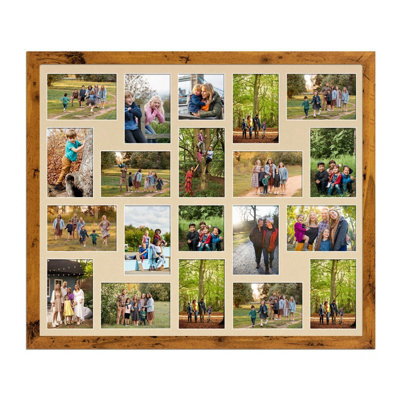 AK Frames 80X70Cm Rustic Oak Modern Multi Photo Frame With Ivory Mount - Holds 20 Apertures (18X) 6X4, (2X) 4X4 Photos - image 1