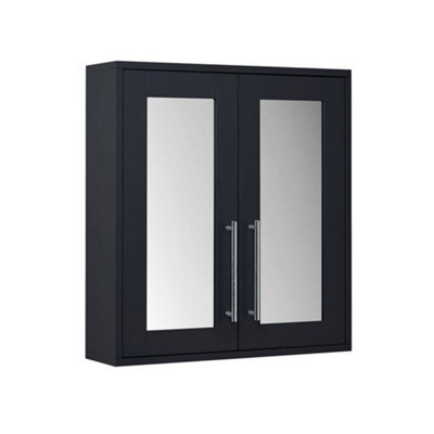 Homestylestore 600 X 650mm Black Grey Wall Mounted Mirrored Door Bathroom Cabinet With Chrome T Bar Handles - image 1