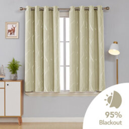 Deconovo Blackout Eyelet Room Darkening Curtains, Silver Wave Line Foil Printed Window Treatment, W52 X L72 Inch, Beige, 1 Pair - thumbnail 3