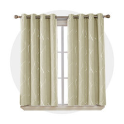 Deconovo Blackout Eyelet Room Darkening Curtains, Silver Wave Line Foil Printed Window Treatment, W52 X L72 Inch, Beige, 1 Pair - thumbnail 2