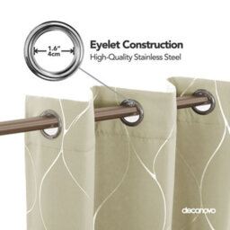 Deconovo Blackout Eyelet Room Darkening Curtains, Silver Wave Line Foil Printed Window Treatment, W52 X L72 Inch, Beige, 1 Pair - thumbnail 5