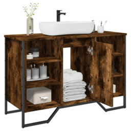 Berkfield Bathroom Sink Cabinet Smoked Oak 91X35X60 Cm Engineered Wood - thumbnail 1