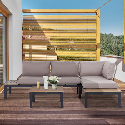 Outsunny 3Pcs Garden Sectional Sofa Side Table Furniture Set W/ Cushion - image 1