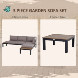 Outsunny 3Pcs Garden Sectional Sofa Side Table Furniture Set W/ Cushion - thumbnail 4