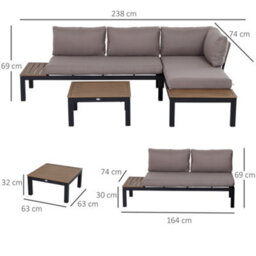 Outsunny 3Pcs Garden Sectional Sofa Side Table Furniture Set W/ Cushion - thumbnail 3