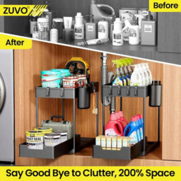 Zuvo Under Sink Storage Organizer Black Heavy Duty Rack For Kitchen Bathroom Home And Office Use - thumbnail 6