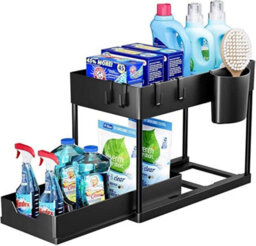Zuvo Under Sink Storage Organizer Black Heavy Duty Rack For Kitchen Bathroom Home And Office Use - thumbnail 1