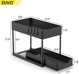 Zuvo Under Sink Storage Organizer Black Heavy Duty Rack For Kitchen Bathroom Home And Office Use - thumbnail 2