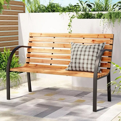 Home Source Lupine Metal Framed Curved 2 Person Outdoor Wooden Garden Bench - image 1