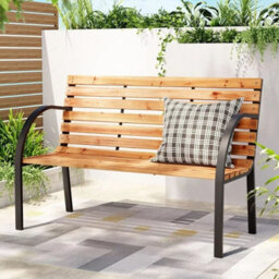 Home Source Lupine Metal Framed Curved 2 Person Outdoor Wooden Garden Bench - thumbnail 1