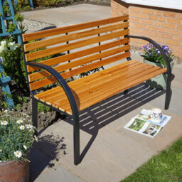 Home Source Lupine Metal Framed Curved 2 Person Outdoor Wooden Garden Bench - thumbnail 3